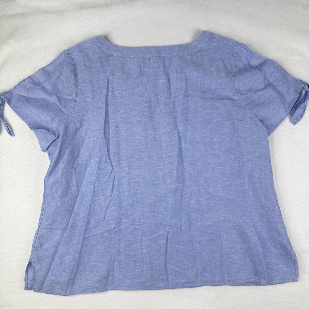 Talbots Top Womens 2X Plus Blue Linen Embroidered Square Neck Tunic Blouse - Picture 6 of 6